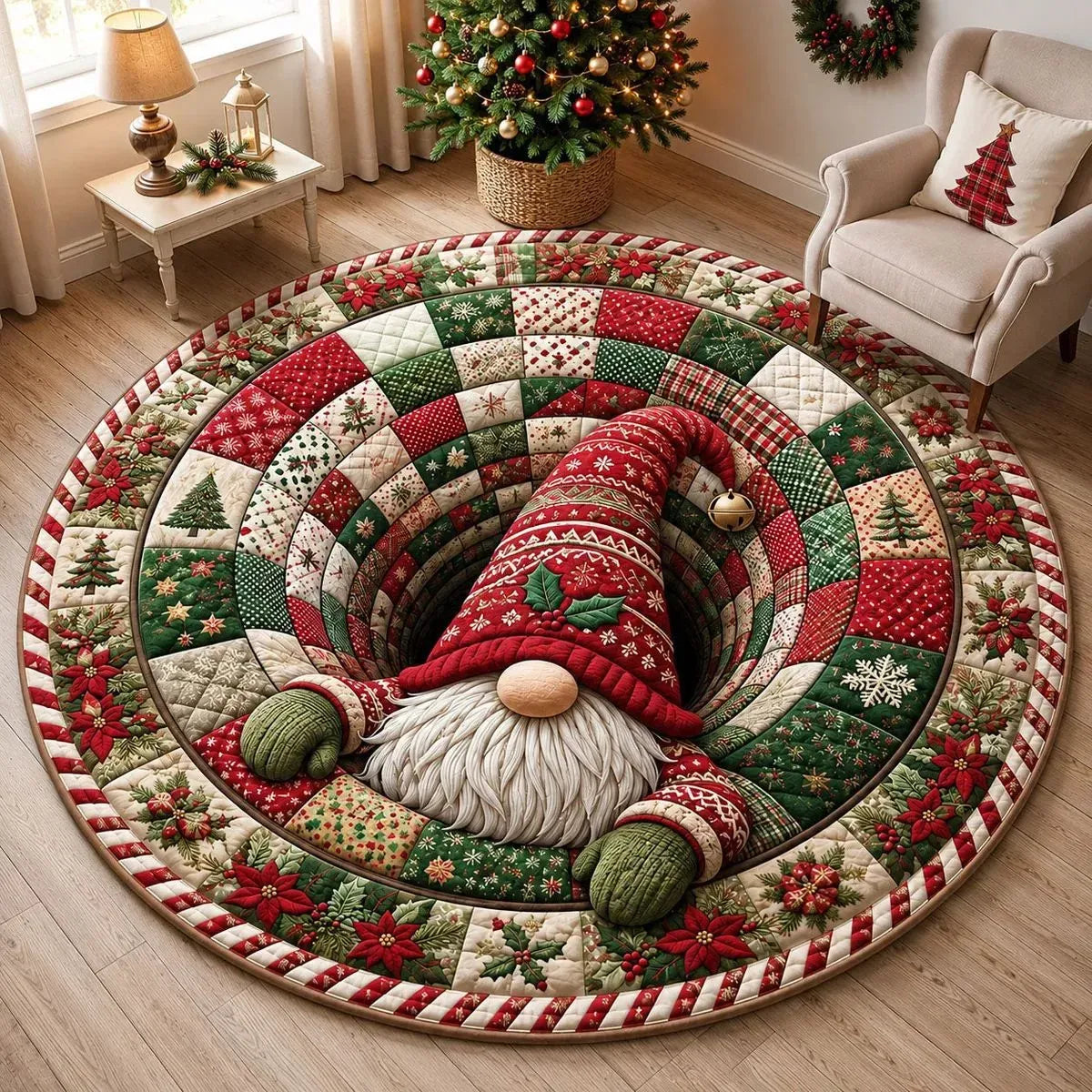 🎄3D-Weihnachtswichtel-Teppich mit optischer Täuschung | Lustige, festliche Must-have-Wohndeko⭐🏠🎁