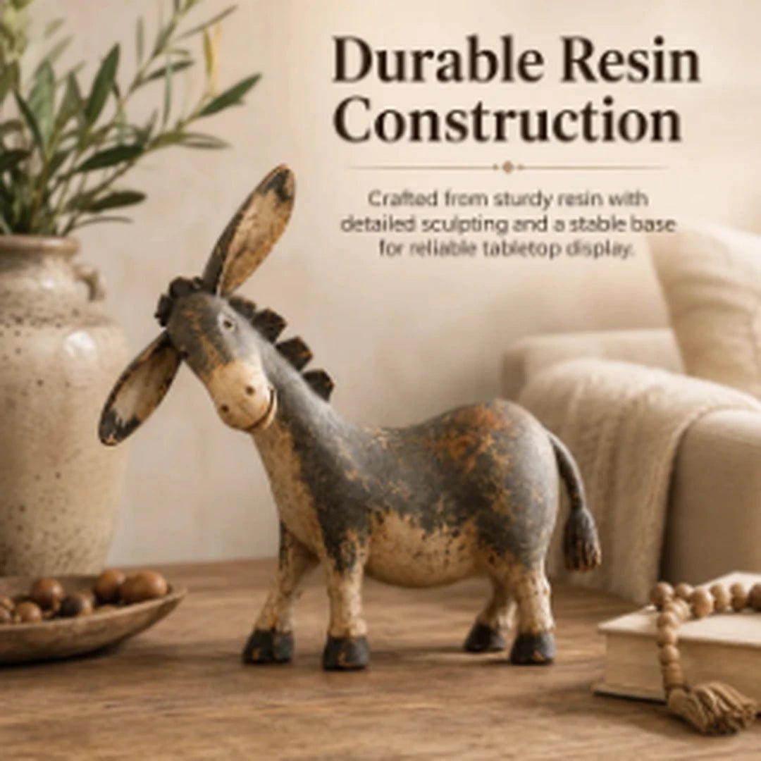 Durable resin donkey figurine on a tabletop