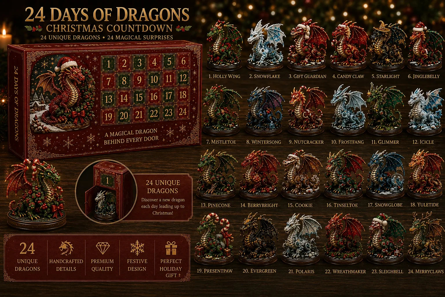 All 24 designs in the 24 Days of Dragons Advent Calendar