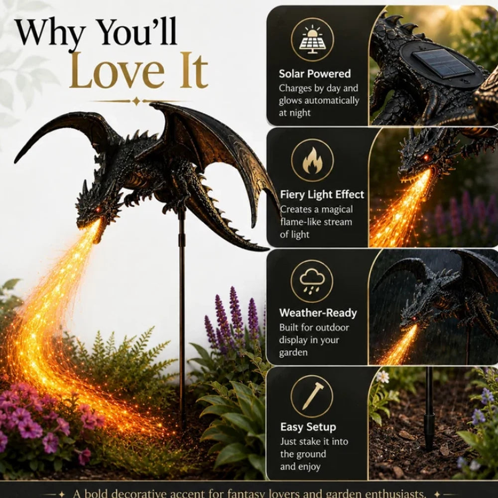Solar panel, fire light effect, weather resistance and easy setup details