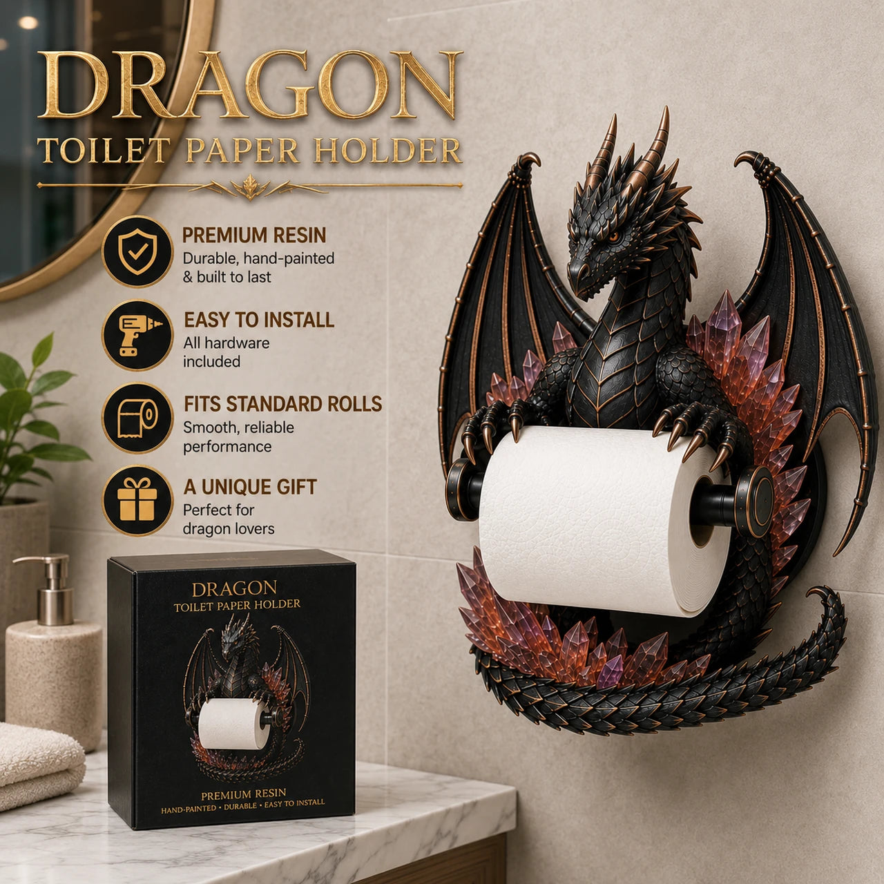 Crystal dragon toilet paper holder wall mounted bathroom display