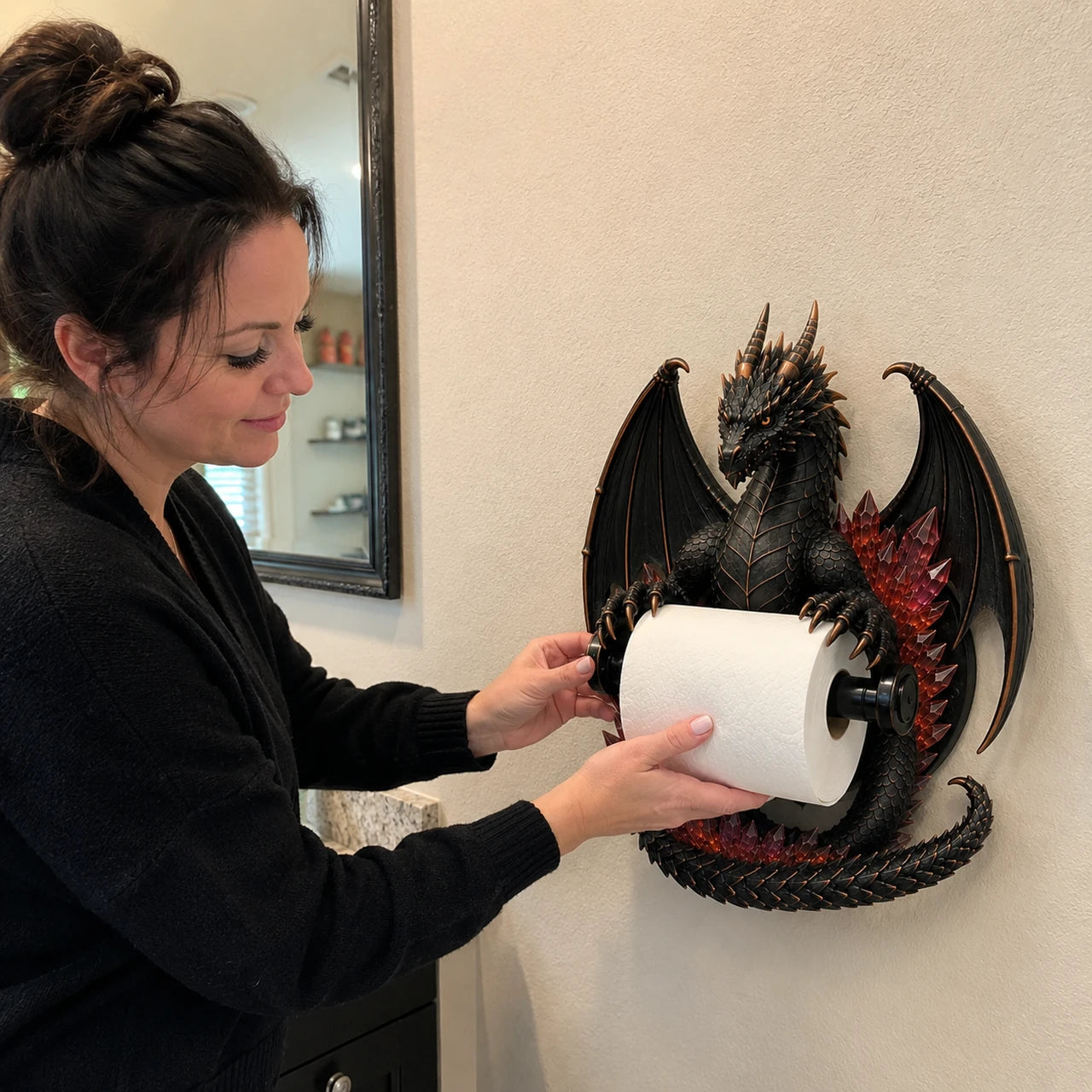 Dragon toilet paper holder during unboxing