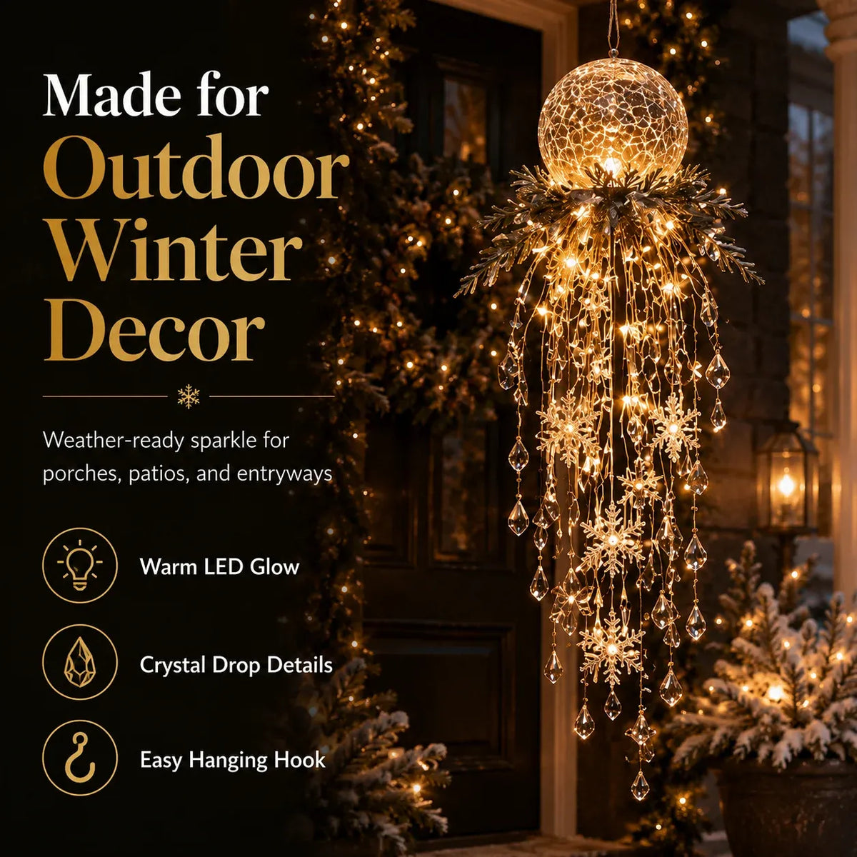 ✨❄️Crystal Cascade Christmas Light™ – Hanging Snowflake & Crystal LED Porch Décor