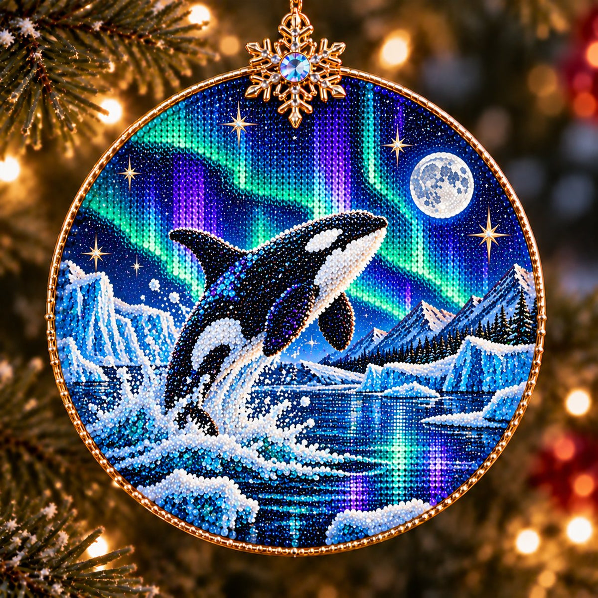 🌌 14-Day Aurora Diamond Painting Advent Calendar – DIY Wooden Christmas Ornament Kit