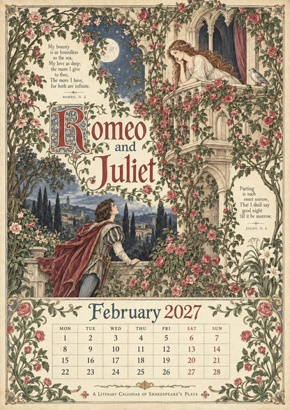 🗓️ A Vintage Literary Year 2027 – ✨ 12 Plays Through the Seasons | Vintage Illustrated Wall Calendar