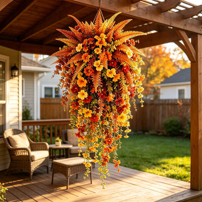 🍂🍁 ARTIFICIAL FALL HARVEST HANGING BASKET - AUTUMN PORCH & DOOR DECORATION