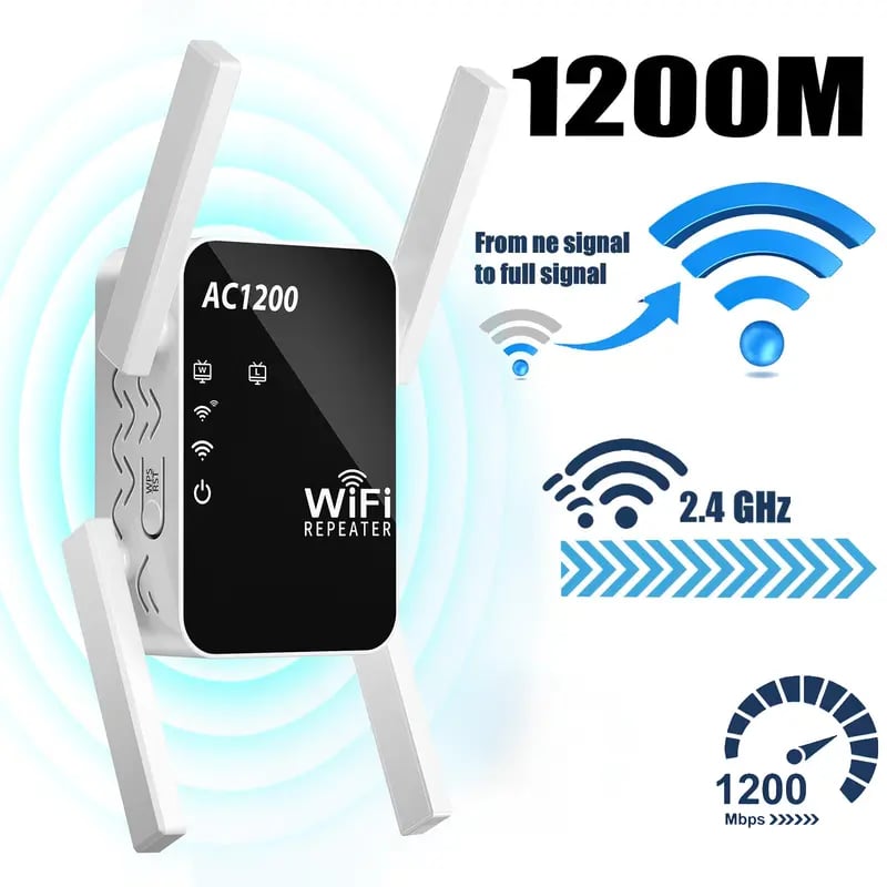 💥🏆📡 WERCHTAY Dual-Band WiFi Extender & Signal Booster – 1200Mbps Long-Range WiFi Repeater for Home with 2 Ethernet Ports, Smart Signal Indicator, WPS 1-Tap Setup & Dead Zone Eliminator