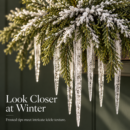🎄 Snow-Frosted Cedar & Icicle Hanging Accent