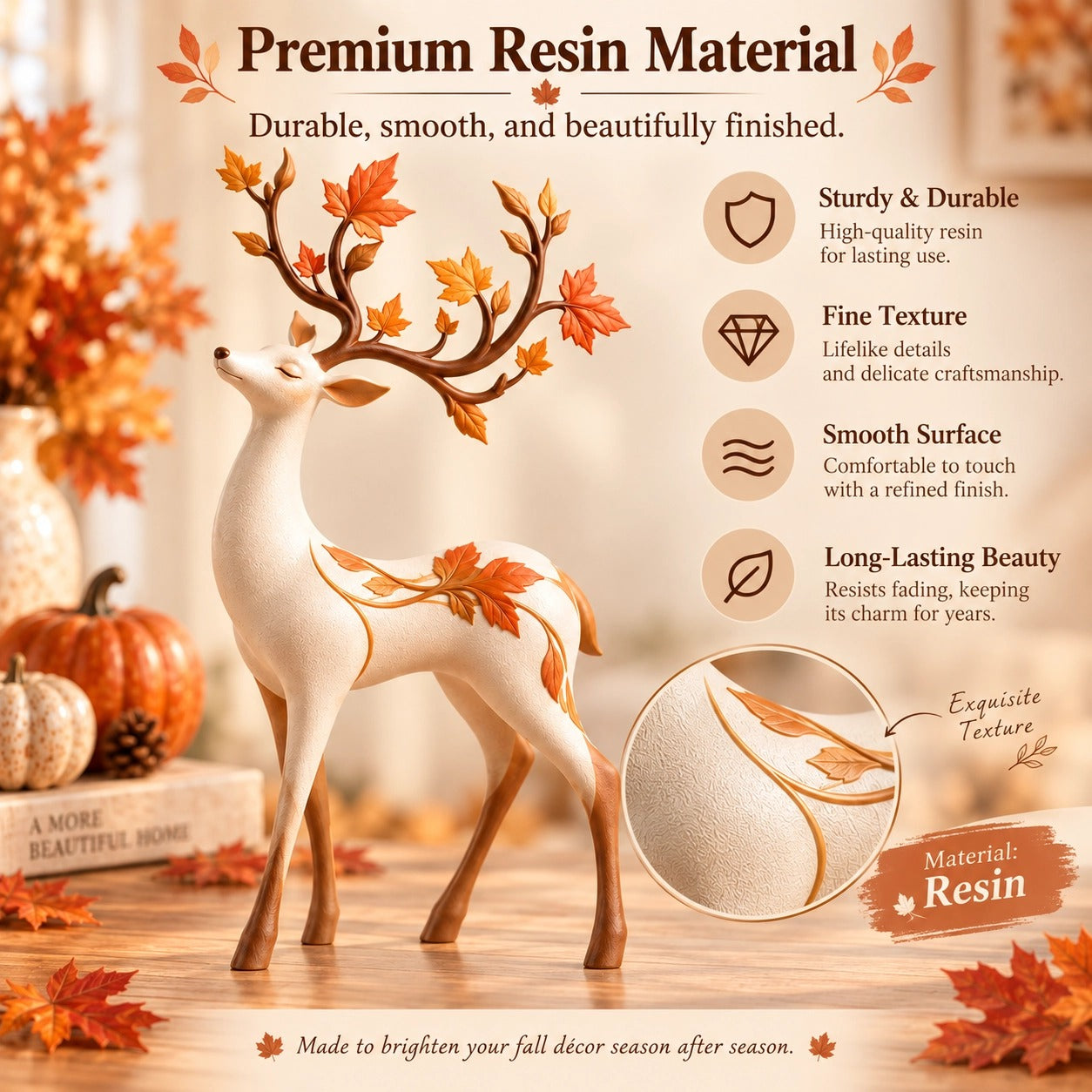 Autumn Leaf Antler Deer Figurine🦌