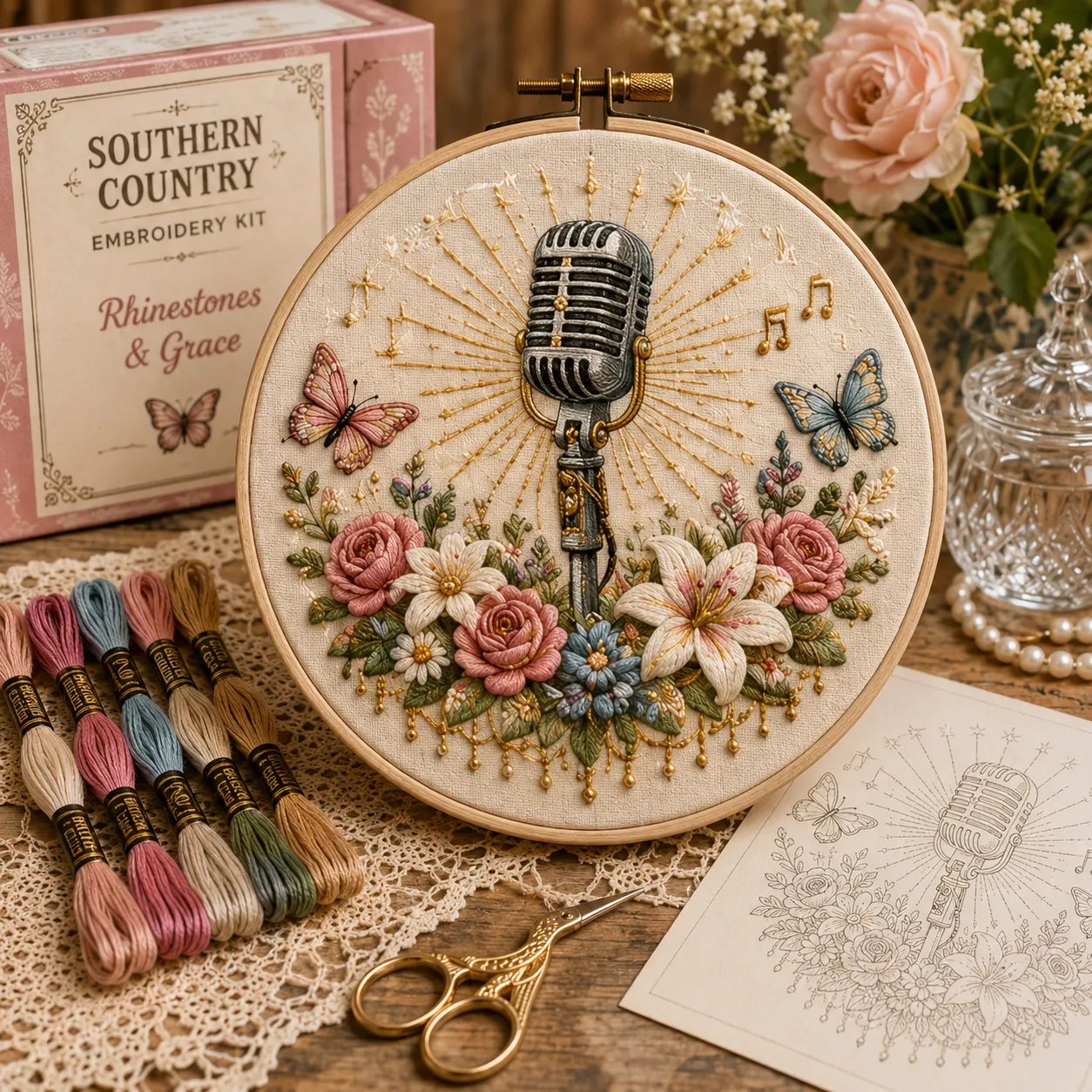 🌼 Beginner-Friendly Dolly Southern Country Needlework DIY Kit | Complete Kit with Pre-Printed Fabric, Wooden Hoop, Floss, Needles & Step-by-Step Guide Included 💕