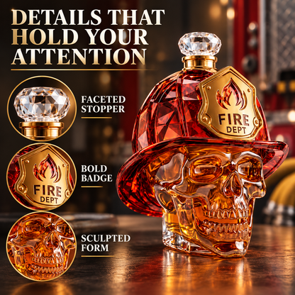 🔥🎁THE FIREHOUSE LEGEND — Firefighter Skull Whiskey Decanter