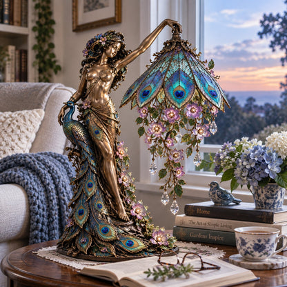 🦚 Peacock Goddess Stained Table Lamp