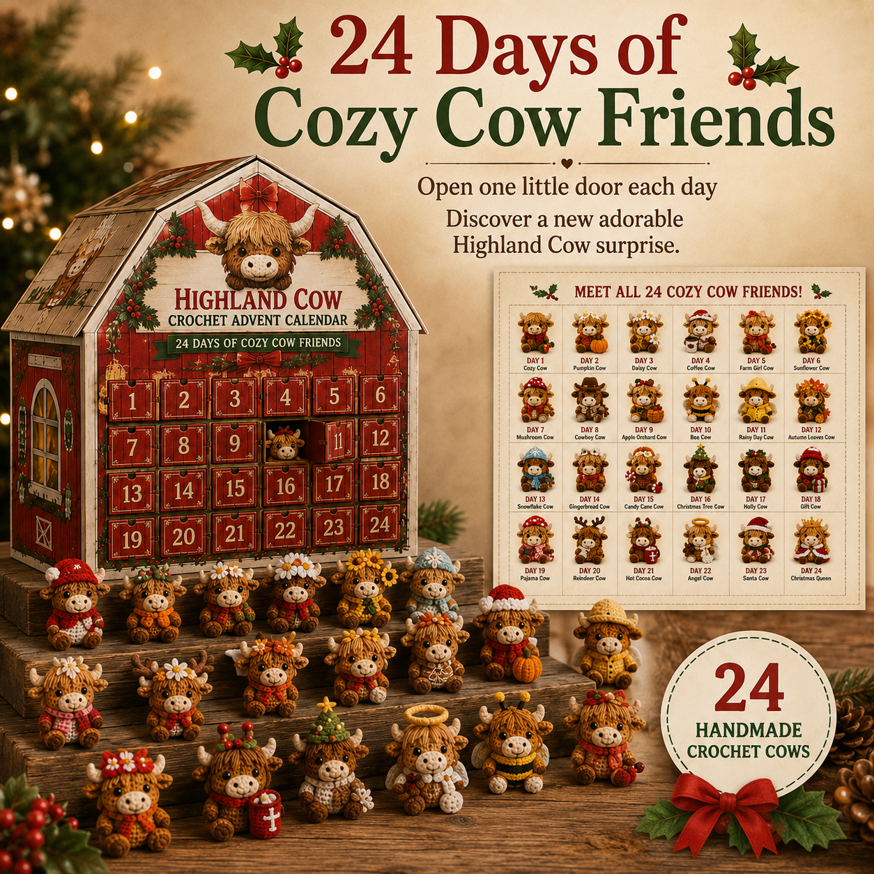 2026 Highland Cow Crochet Advent Calendar – 24 Days of Cozy Cow Friends
