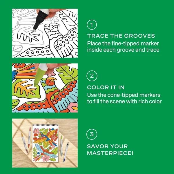 🌿 Trace-By-Groove Guided Flow Art Coloring Pad with Double-Sided Markers 🎨