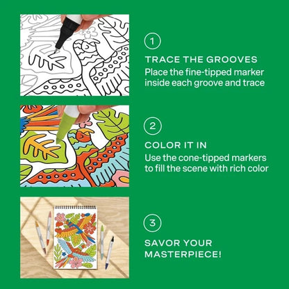 🌿 Trace-By-Groove Guided Flow Art Coloring Pad with Double-Sided Markers 🎨
