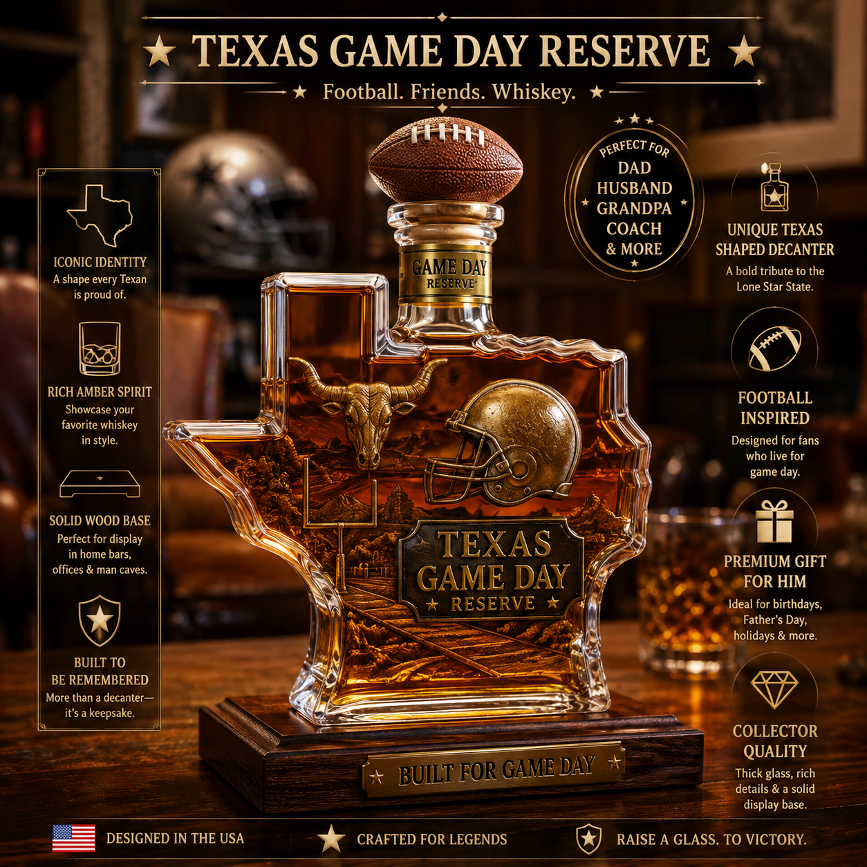 🏈 Texas Game Day Reserve Whiskey Decanter