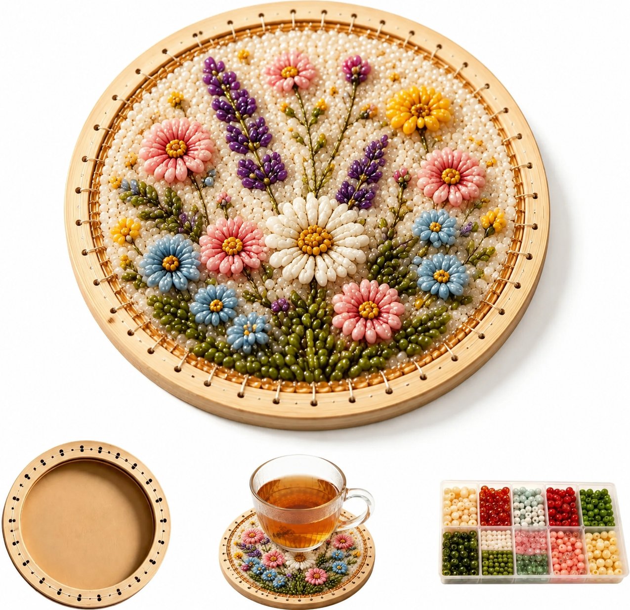 🧵💖 DIY Handmade Floral Beaded Coaster Kit – Relax, Create & Decorate Your Home