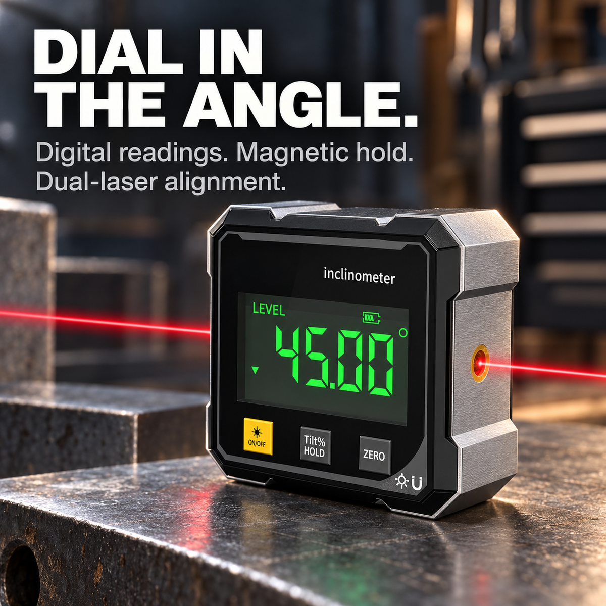 ⚙️ German Quality 4-Side Magnetic Digital Angle Gauge with Laser | Precision You Can Trust