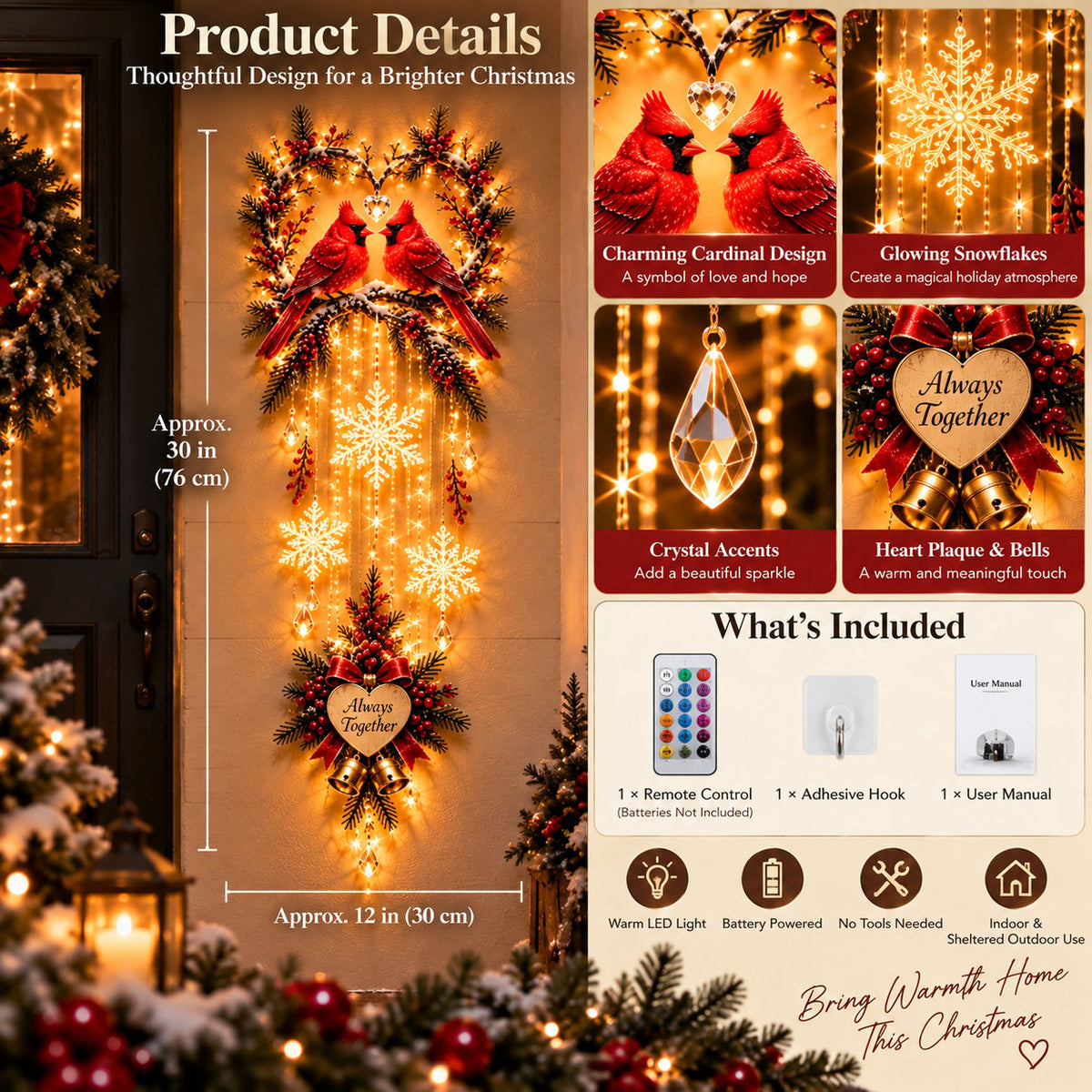 🐦 Always Together Cardinals™ – Lighted Christmas Wall Decor