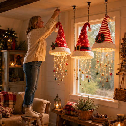 🎅 Lighted Santa Hat Hanging Chandelier 🎄