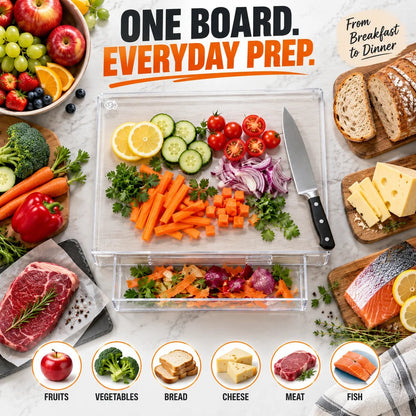 📍 50% OFF🔪 Acrylic Cutting Board✨ Built-In Waste Container & Counter Lip
