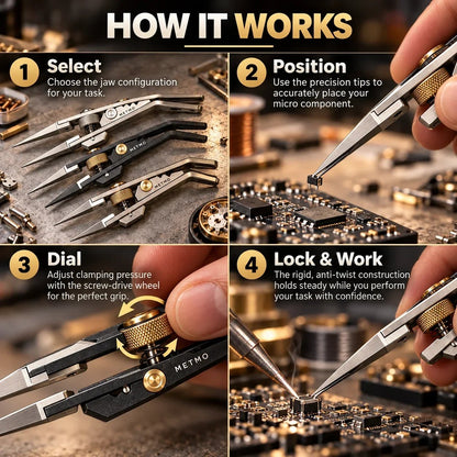 💥🏆🔧 Precision Locking Tweezers – Adjustable Grip & Interchangeable Jaws 🎯
