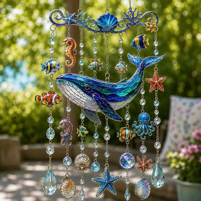 🐬🐢Ocean-Themed Crystal Wind Chime – 🌊Bring the Ocean Glow to Your Garden