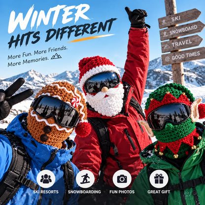 🎅🏂 3D Christmas Knit Ski Mask | 🌬️Warm Full-Face Cover in 3 Festive Styles for Ski Trips, Parties & Winter Adventures