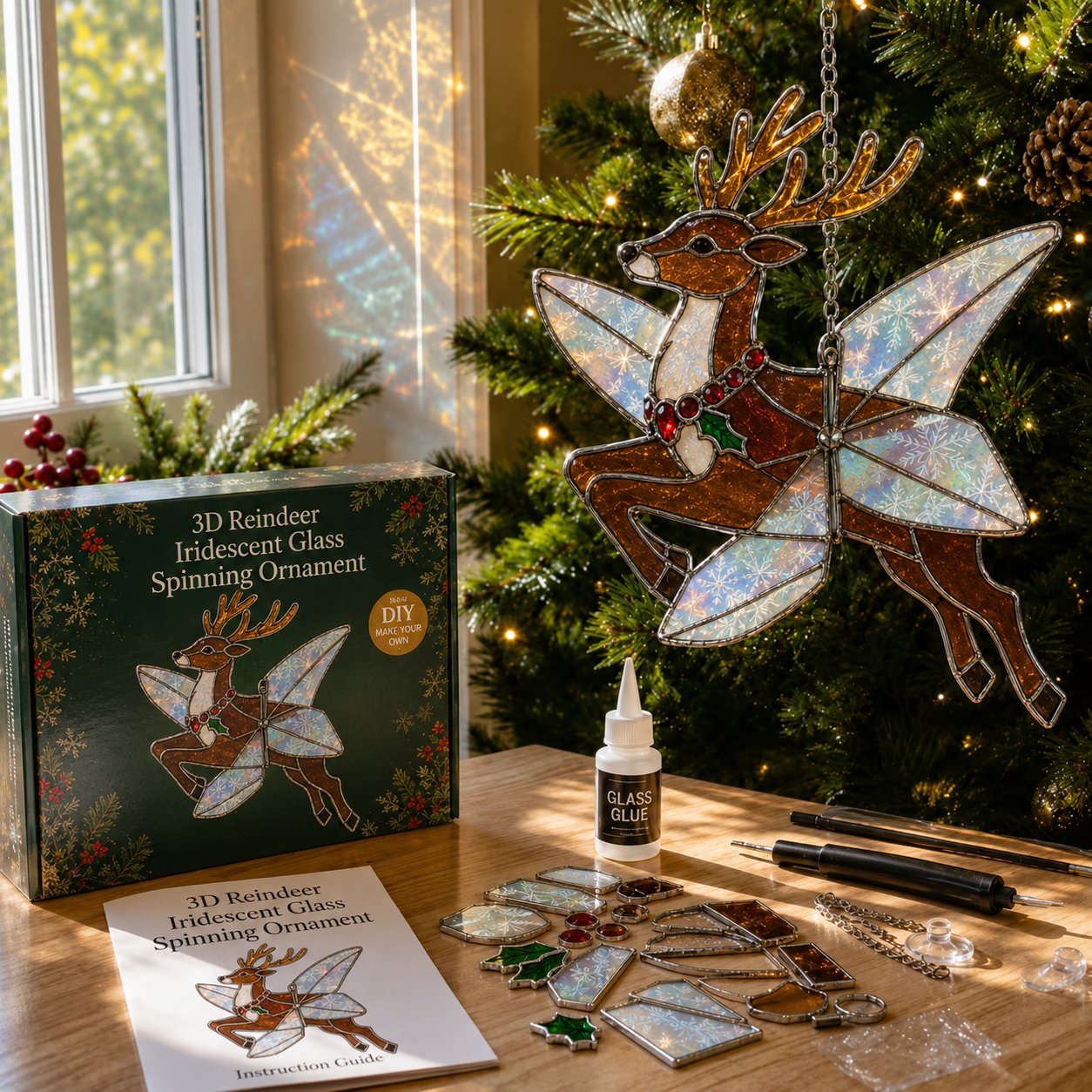 🎄Beginner-Friendly 3D Christmas Iridescent Suncatcher DIY Kit | Complete Kit with Glass-Style Panels, Metal Frames, Hanging Chain, Tools & Step-by-Step Guide Included 💕