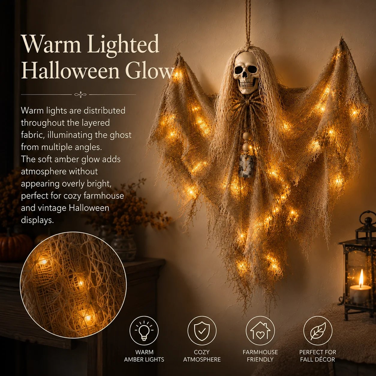 Lighted Winged Skeleton Ghost Halloween Décor