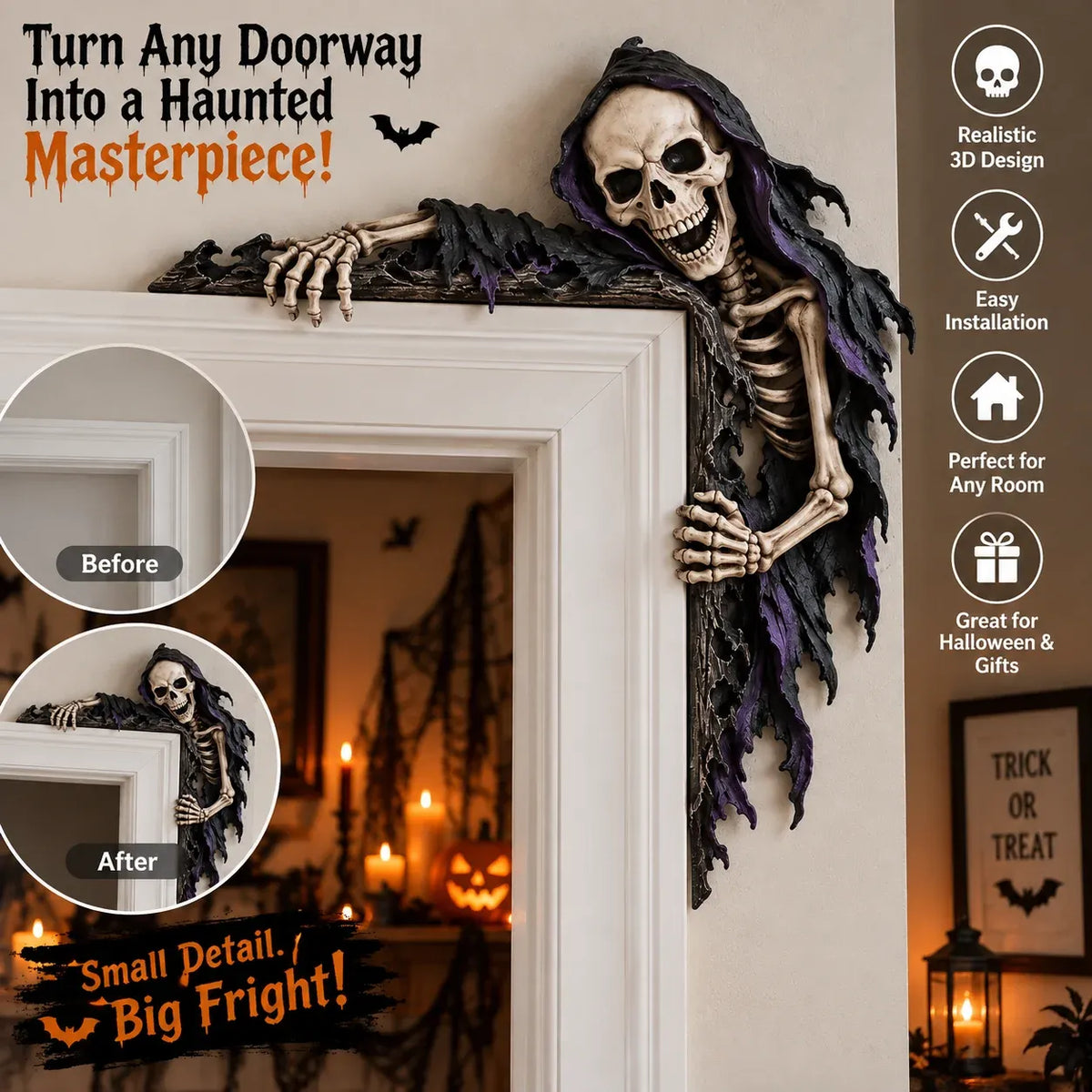 💀🚪 Creeping Reaper Corner Accent – Gothic Doorway Peeker for Halloween & Horror Décor