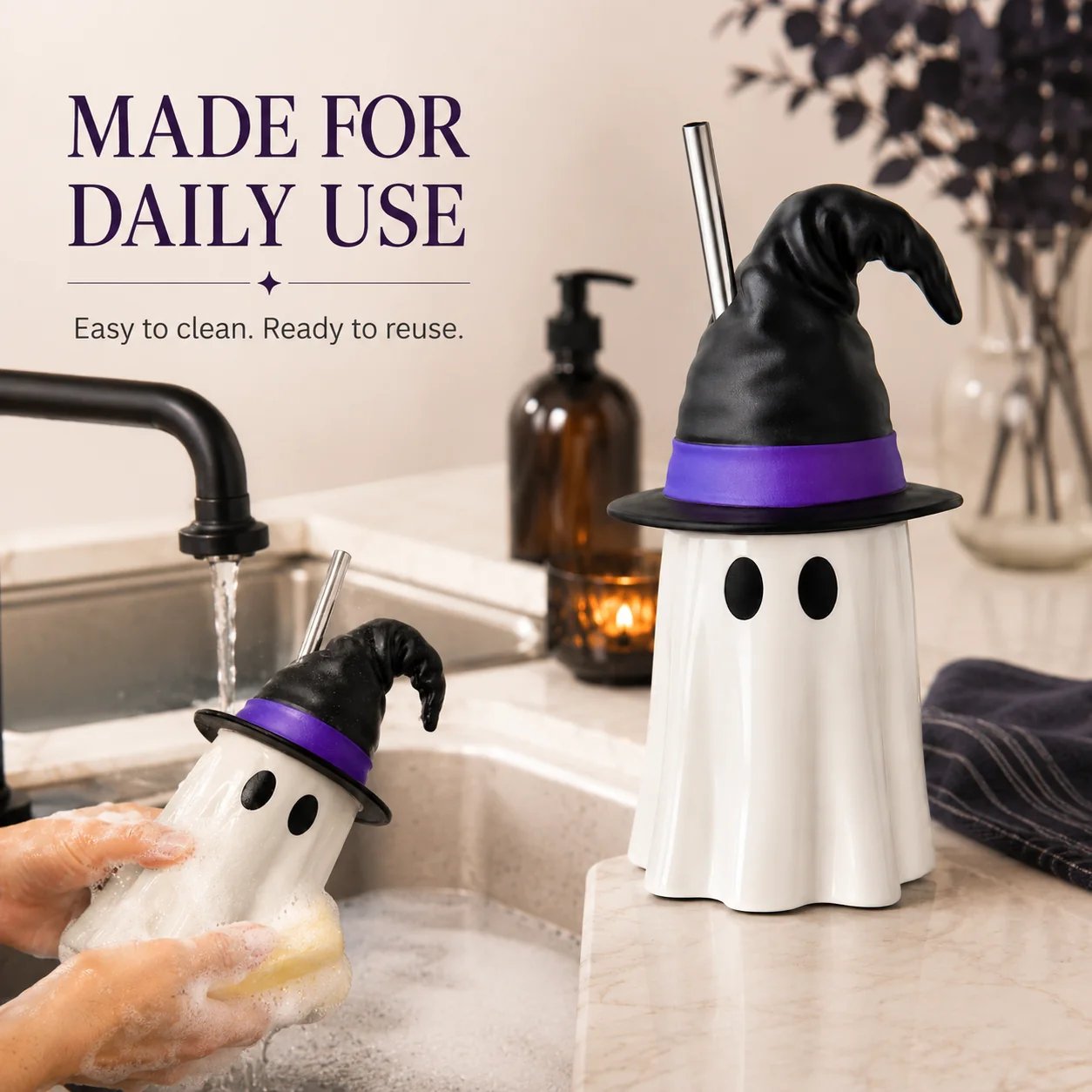 👻🧙 Spooky Witch-Hat Ghost Tumbler