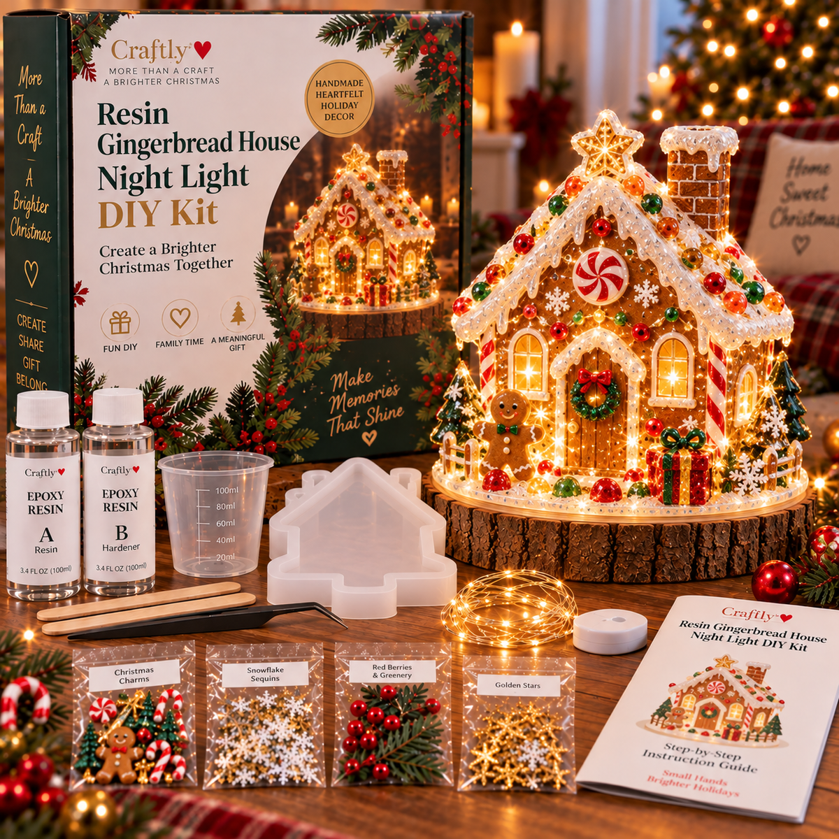 🎄 ✨Beginner-Friendly Resin Christmas Tree Night Light DIY Kit | Complete Kit with Mold, Resin, Fairy Lights & Festive Decorations ✨