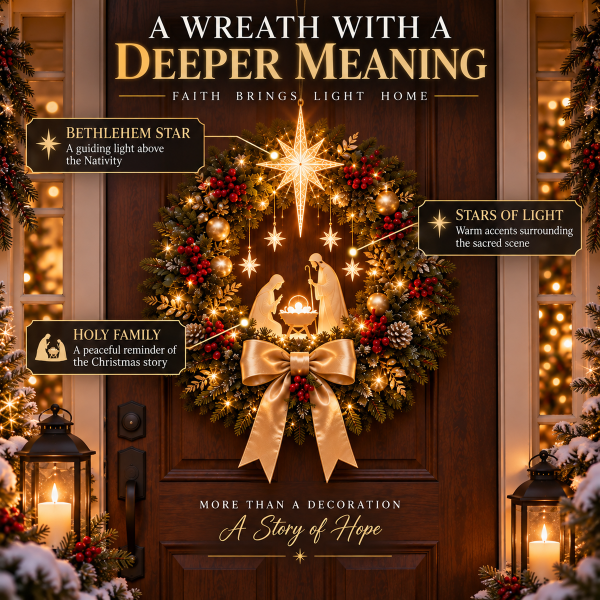 ✨LAST DAY 50% OFF✨ Lighted Nativity Christmas Wreath – Bethlehem Star Front Door Decor🎄