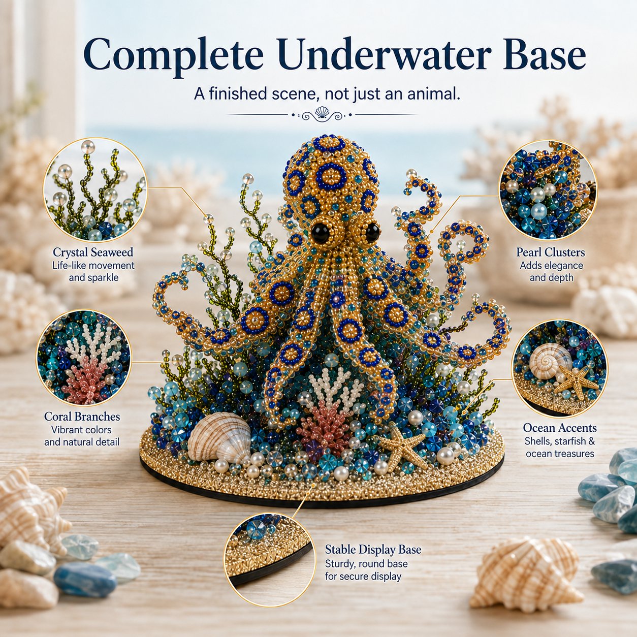 🔥 LAST DAY 49% OFF – 🌊 Ocean Sparkle Animal Craft Kit | Create a Dimensional Underwater Centerpiece with Colorful Beads, Pearls & Coastal Details 🐚✨