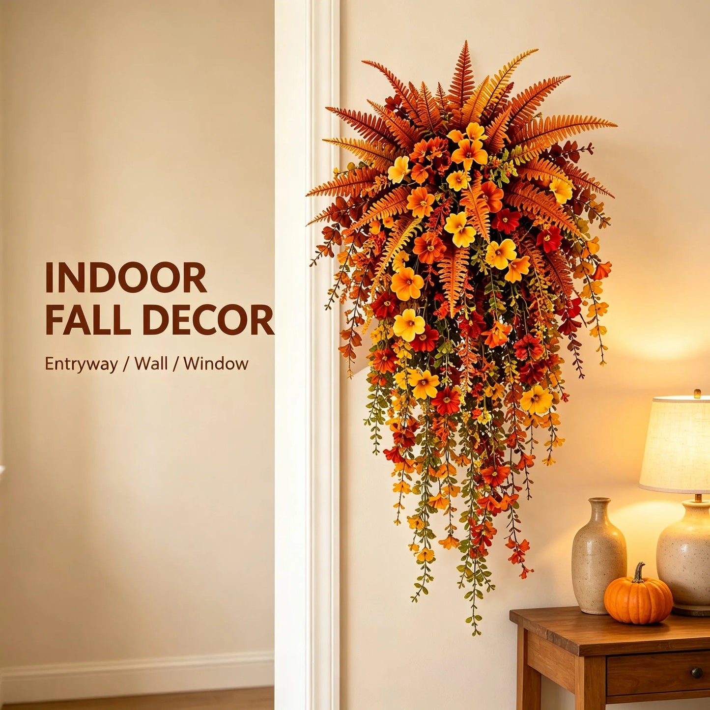 🍂🍁 ARTIFICIAL FALL HARVEST HANGING BASKET - AUTUMN PORCH & DOOR DECORATION