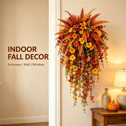 🍂🍁 ARTIFICIAL FALL HARVEST HANGING BASKET - AUTUMN PORCH & DOOR DECORATION
