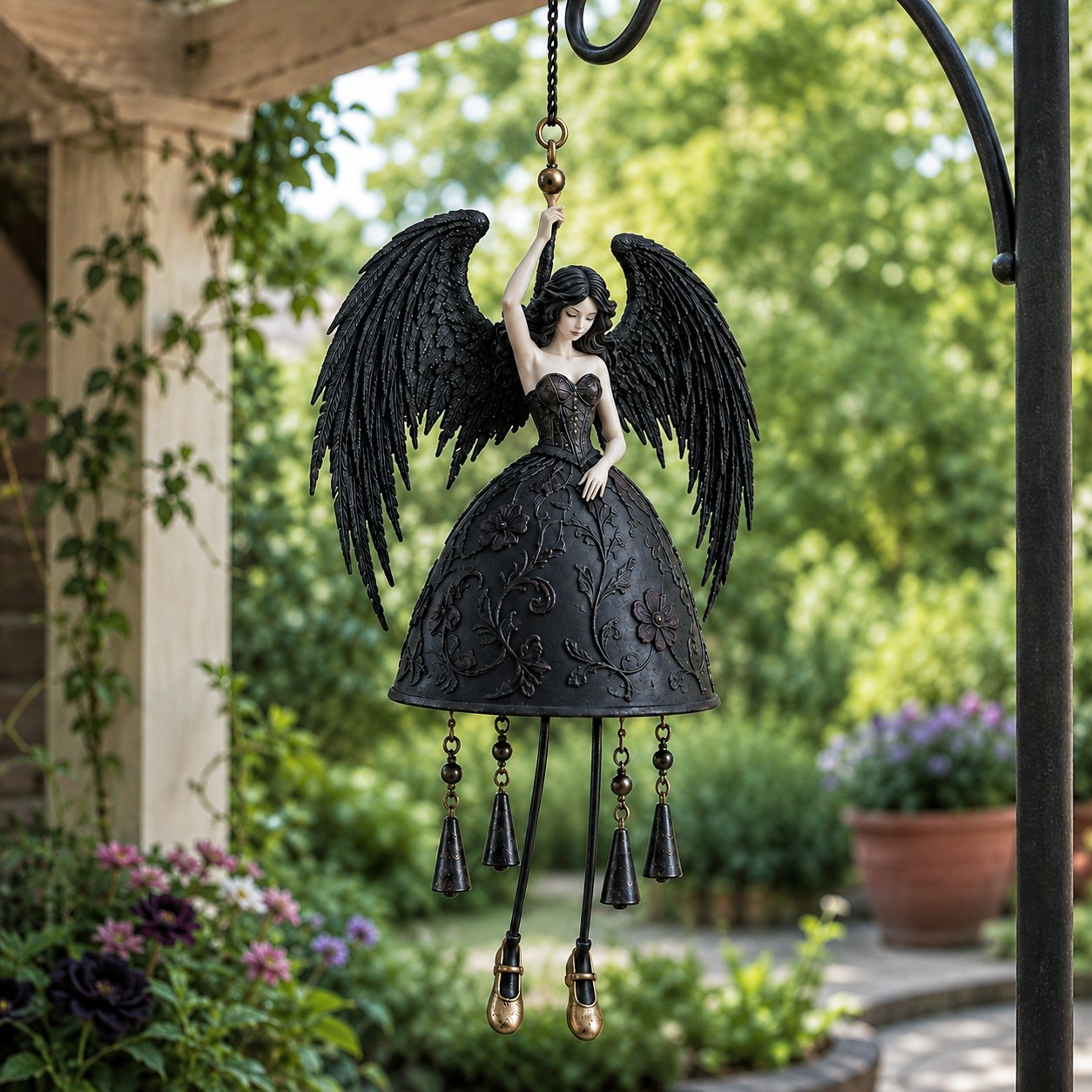 🖤 Dark Angel Gothic Wind Chime – Enchanting Outdoor Garden Hanging Decor