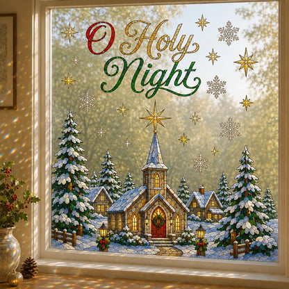 🎄🪟 Christmas Window Scene Decor – 28×28in Festive Snowman & Angel Holiday Art