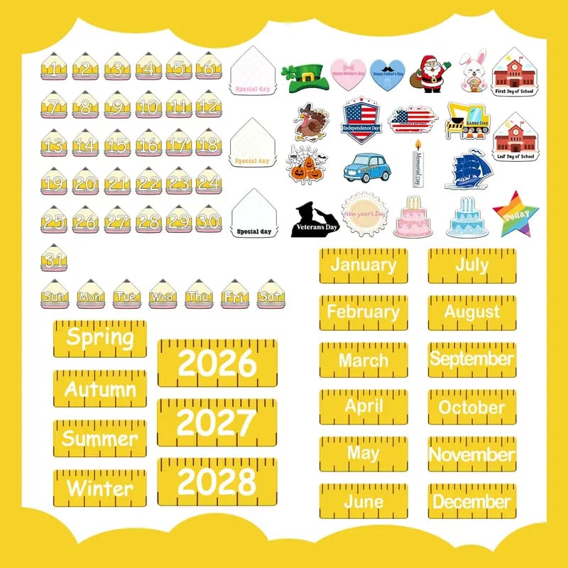 🍎📅 Back to School 2026-2028 Classroom Pencil Calendar Pocket Chart | Fun Learning Tool for Teachers
