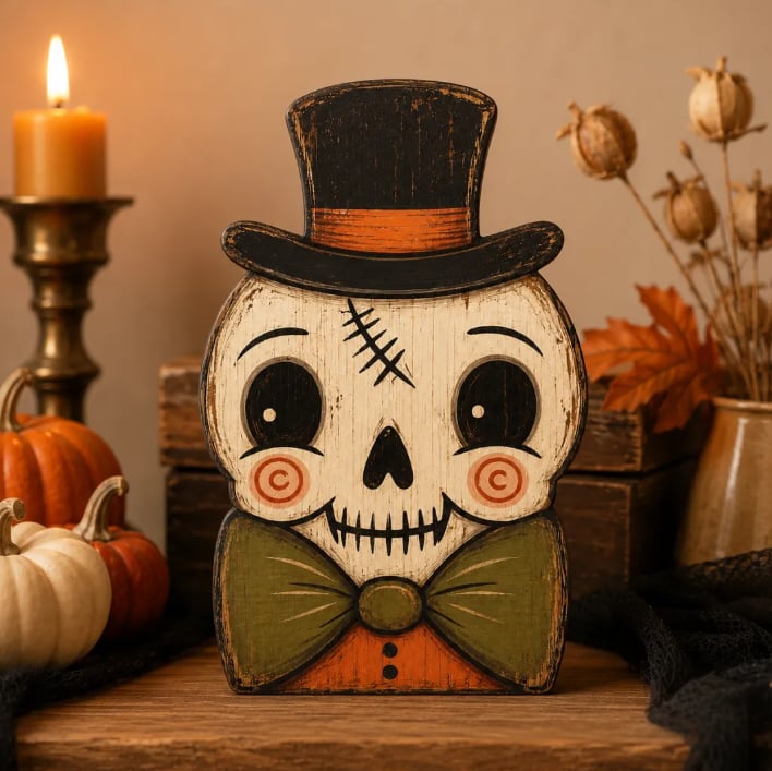 👻🎃 Vintage Wooden Halloween Table Decor