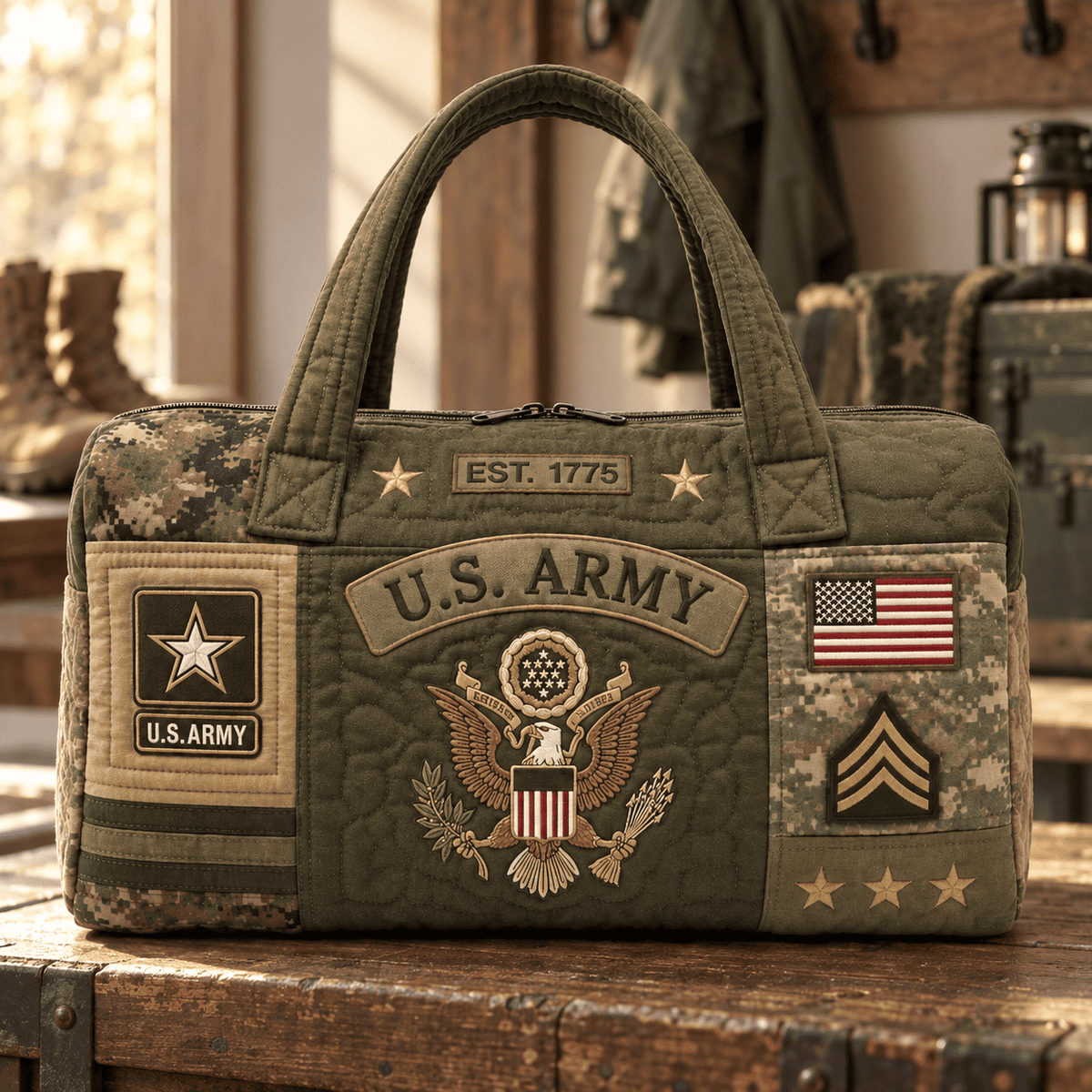 100% Handmade US Military Heritage Quilted Duffel Bag(𝐌𝐢𝐜𝐡𝐚𝐞𝐥 𝐇𝐚𝐫𝐫𝐢𝐬 𝐇𝐚𝐧𝐝𝐦𝐚𝐝𝐞®)
