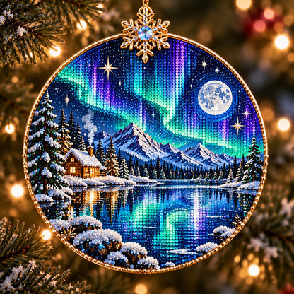 🌌 14-Day Aurora Diamond Painting Advent Calendar – DIY Wooden Christmas Ornament Kit