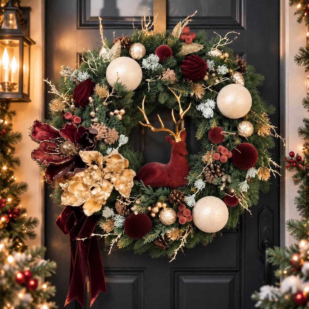 Luxury Velvet Fawn & Gold Accent Christmas Wreath