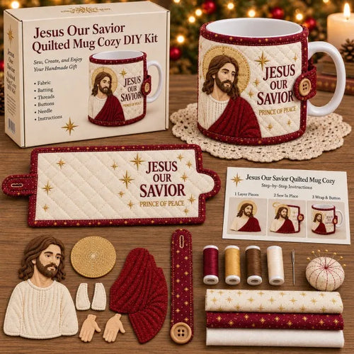 ⏳ Last Day 49% OFF – ✝️ Beginner-Friendly Christmas Faith Mug Cozy Sewing Kit | 6 Christian-Inspired Designs with Fabric Pieces, Batting, Appliqué, Thread, Buttons, Needle & Step-by-Step Guide Included 💕