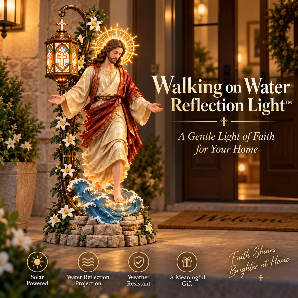 Walk by Faith display shown in daytime and nighttime