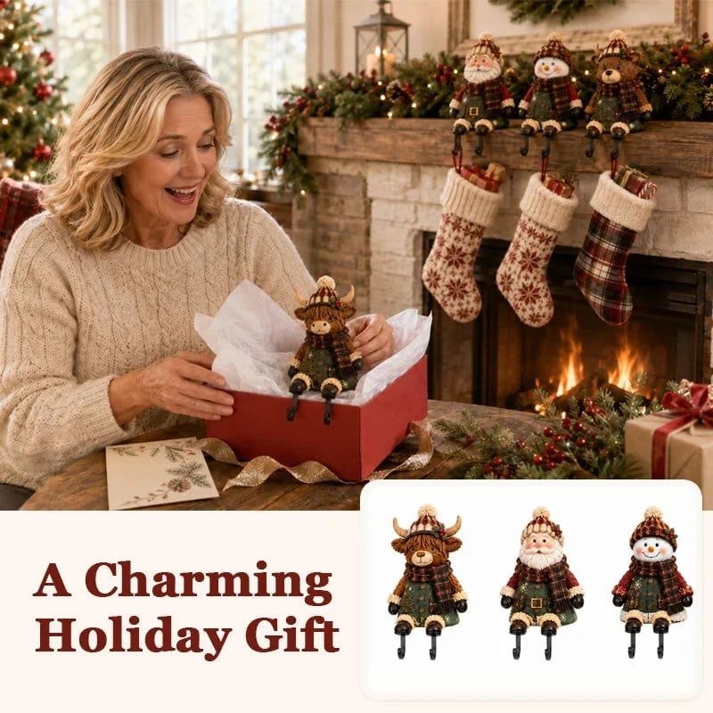 🎄🧦 Festive Mantel Character Stocking Holders – Hidden Hook Christmas Shelf Decor