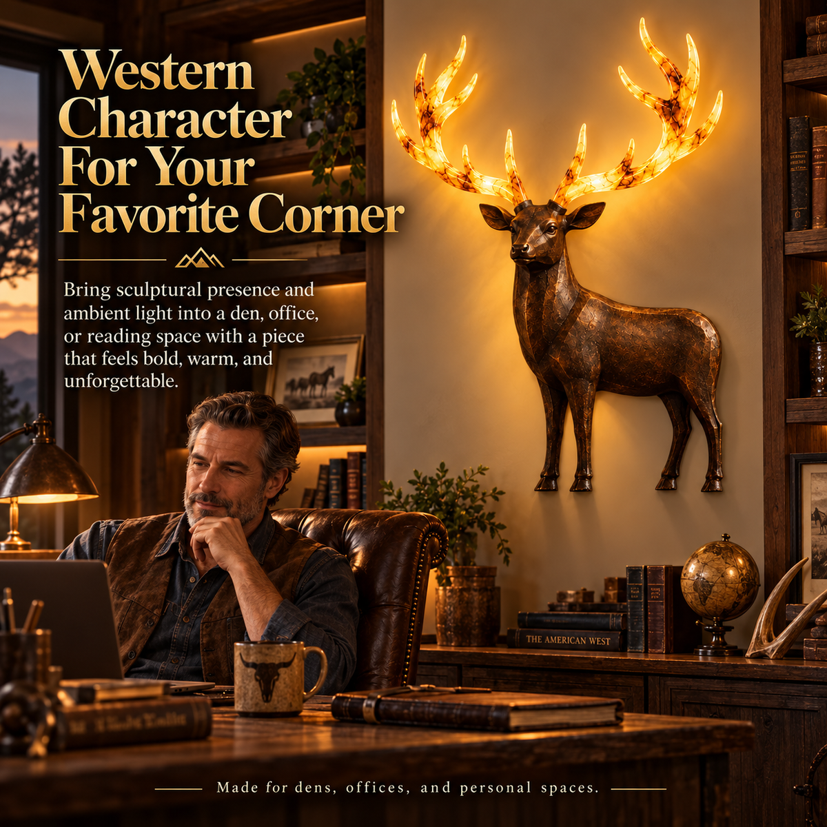 💥 Hot-Selling Half-Price Deal ✨ Light-Up Longhorn Wall Sculpture, Rustic Western-Style LED Wall Decor🎁
