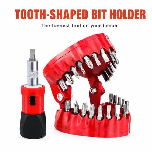 28-Piece Denture-Shaped Screwdriver Bit Set with Stubby Handle