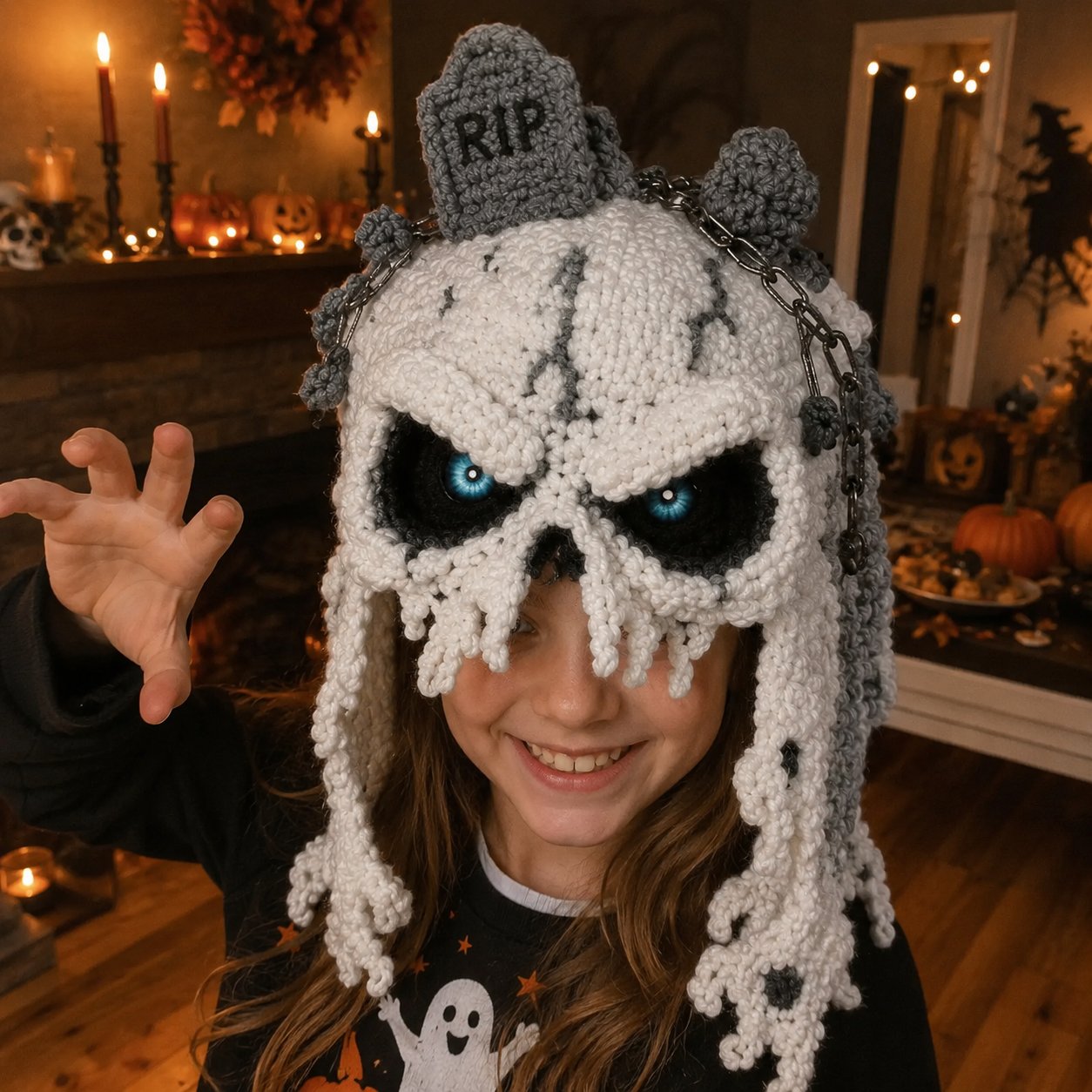 🎭🎃 Halloween Monster Hood DIY Crochet Kit | Premium Soft Yarn Materials with Step-by-Step Guide DIY Handmade Wearable Character Hood 🧶✨